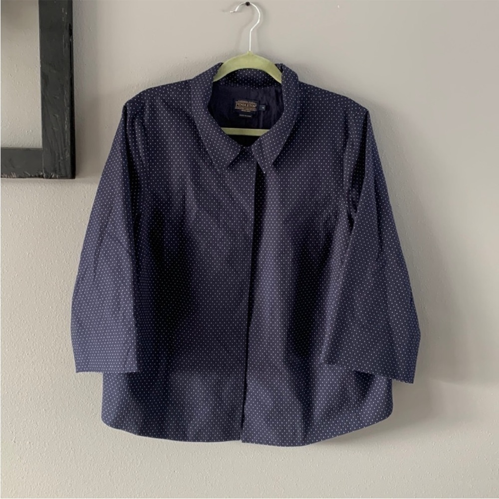 Pendleton Collared Blazer Cape  Navy with white pin dots